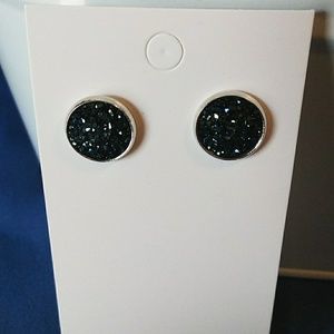 Handmade silver dark navy blue stud earrings